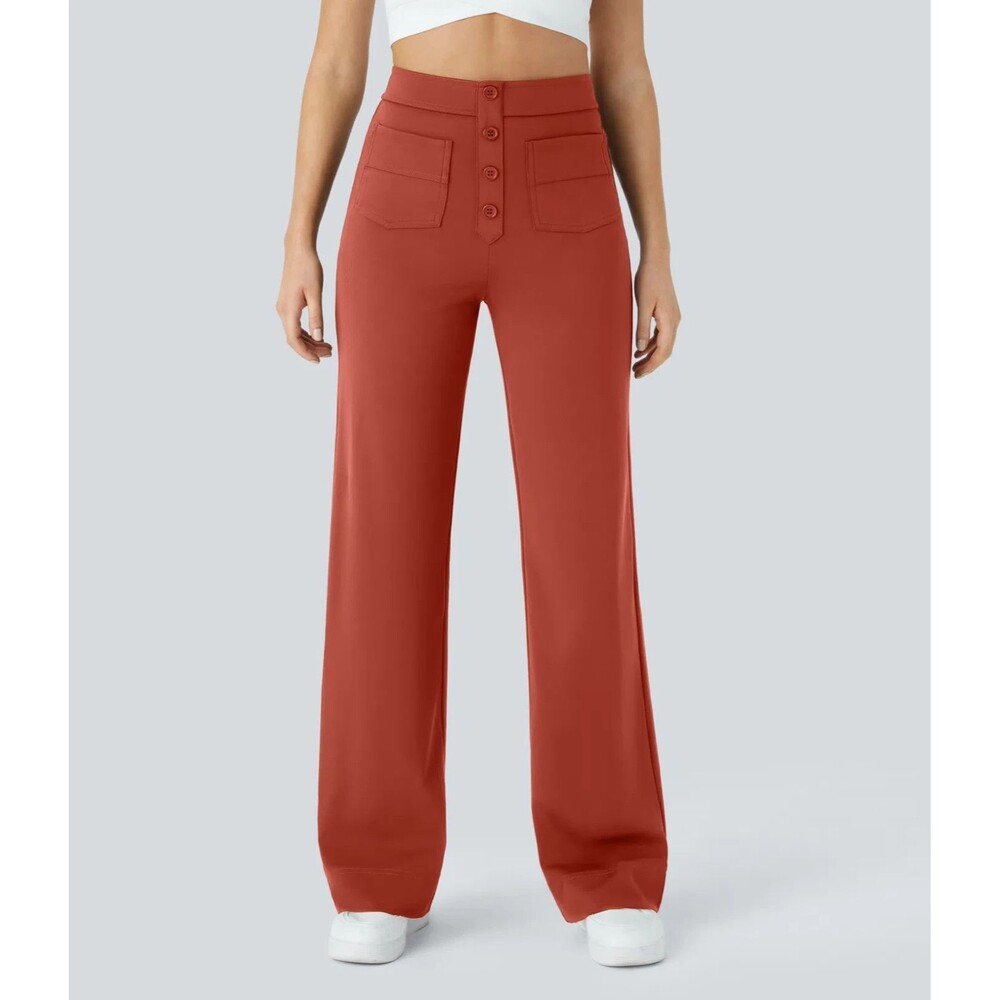 Halara Day Stretch Straight Leg Pants Womens XL Cinnabar Pockets NEW